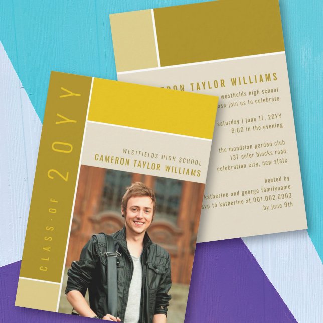 Mondrian Colour Blocks Mod Photo Graduation Party Invitation (Creator Uploaded)