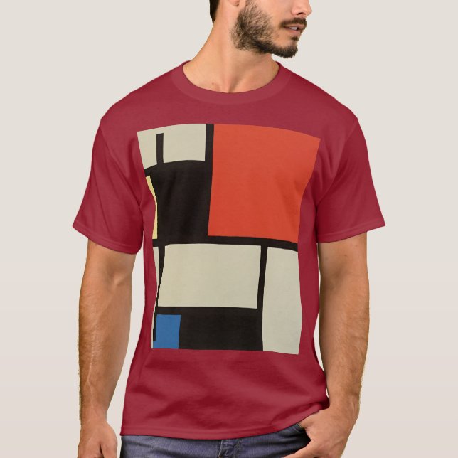 Mondrian Composition Modern Abstract Maroon T-Shirt (Front)
