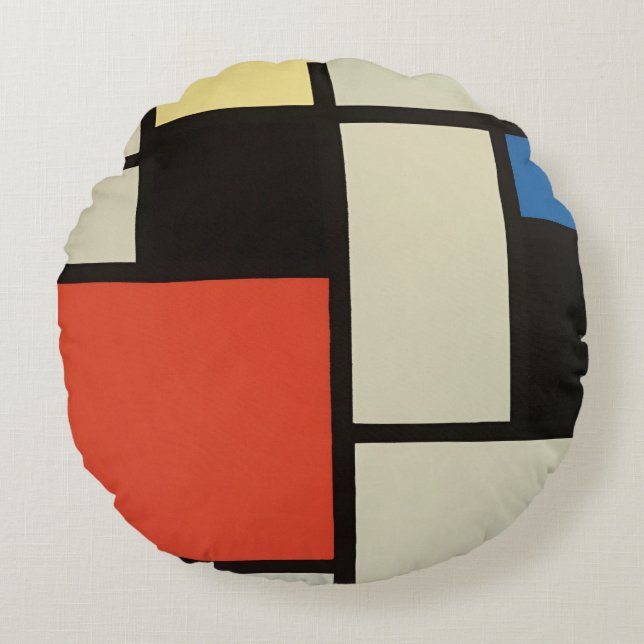 Mondrian Composition Modern Abstract Painting Art Round Cushion (Front)