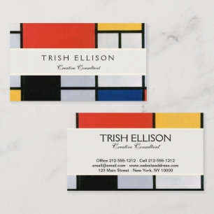 Mondrian Composition Red Yellow Blue Black  Business Card