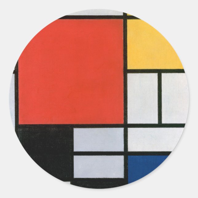 Mondrian Composition Red Yellow Blue Black  Classic Round Sticker (Front)