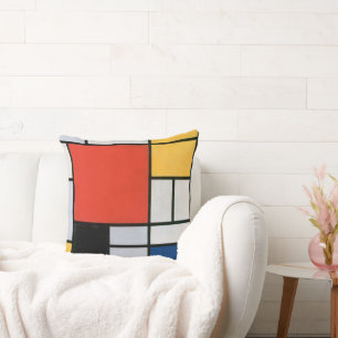 Mondrian Composition Red Yellow Blue Black  Cushion