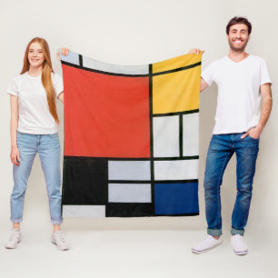 Mondrian Composition Red Yellow Blue Black  Fleece Blanket