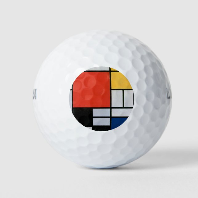 Mondrian Composition Red Yellow Blue Black  Golf Balls (Front)