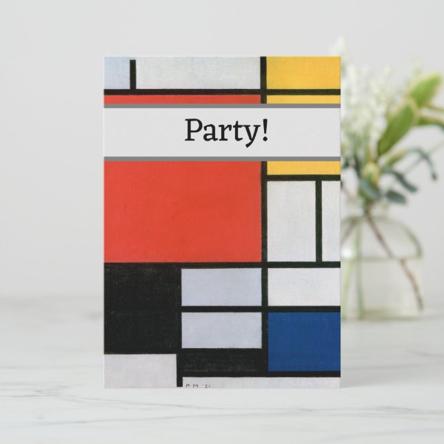 Mondrian Composition Red Yellow Blue Black  Invitation (Standing Front)
