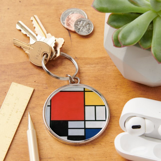 Mondrian Composition Red Yellow Blue Black  Key Ring (Desk)