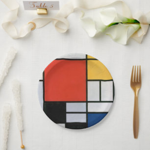 Mondrian Composition Red Yellow Blue Black  Paper Plate