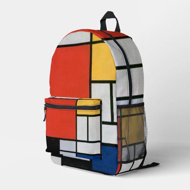 Mondrian Composition Red Yellow Blue Black  Printed Backpack (Back Corner Right)