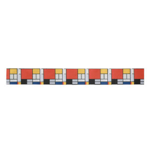 Mondrian Composition Red Yellow Blue Black  Satin Ribbon
