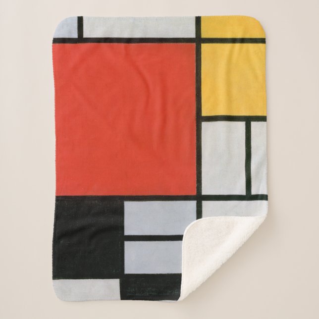 Mondrian Composition Red Yellow Blue Black  Sherpa Blanket (Front)