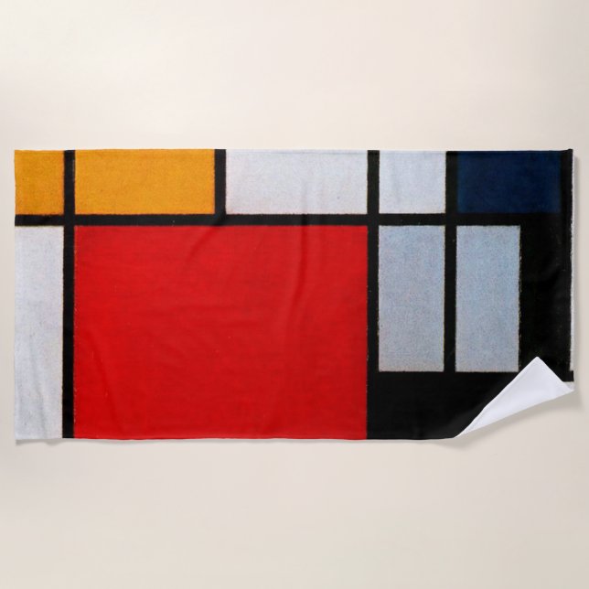 Mondrian - Composition with large red plane Beach Towel (Front)