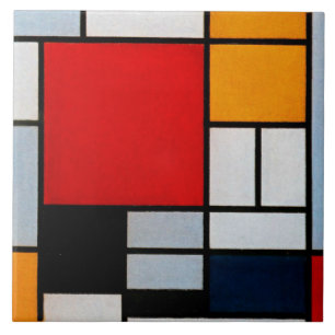 Mondrian - Composition with Large Red Plane Ceramic Tile