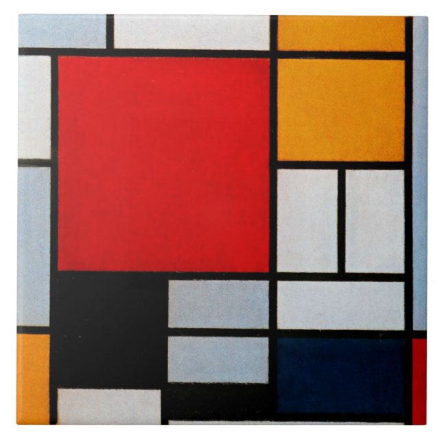 Mondrian - Composition with Large Red Plane Ceramic Tile (Front)