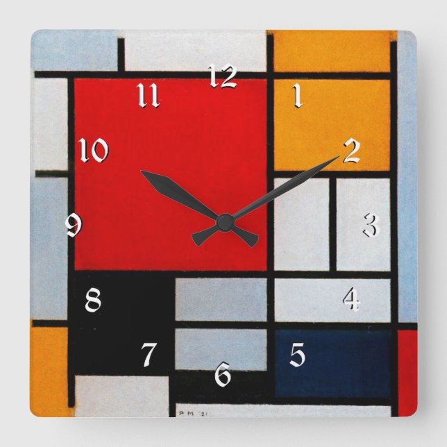 Mondrian - Composition with Large Red Plane Square Wall Clock (Front)