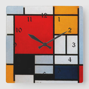 Mondrian - Composition with Large Red Plane Square Wall Clock