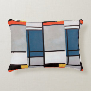 Mondrian Composition with Red, Blue, Black, Yellow Decorative Cushion