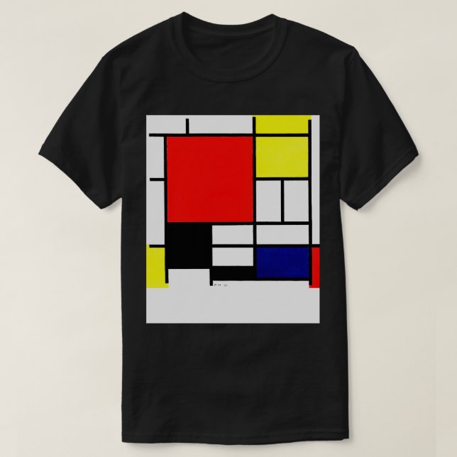 Mondrian Composition with Red Yellow Blue and Blac T-Shirt (Design Front)