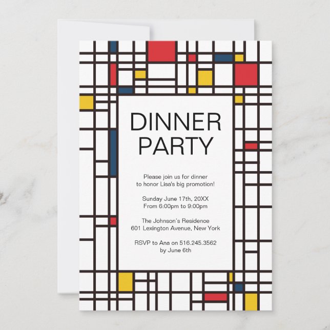 Mondrian De Stijl Geometric Pattern Party Invitation (Front)