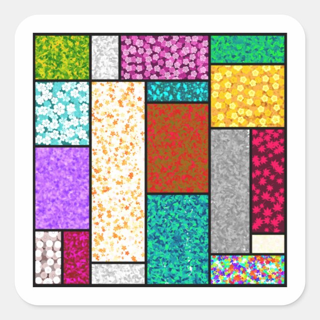 Mondrian Floral Graphic Design Abstraction Square Sticker (Front)