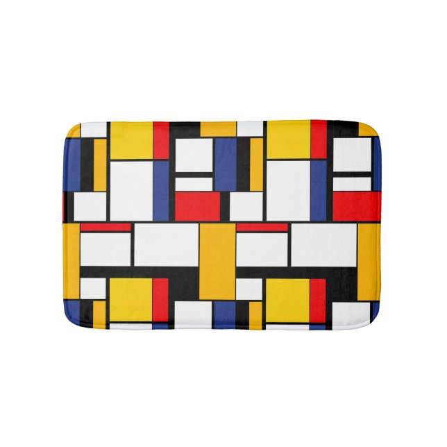 Mondrian Geometric Minimalist Comopsition Modern Bath Mat (Front)