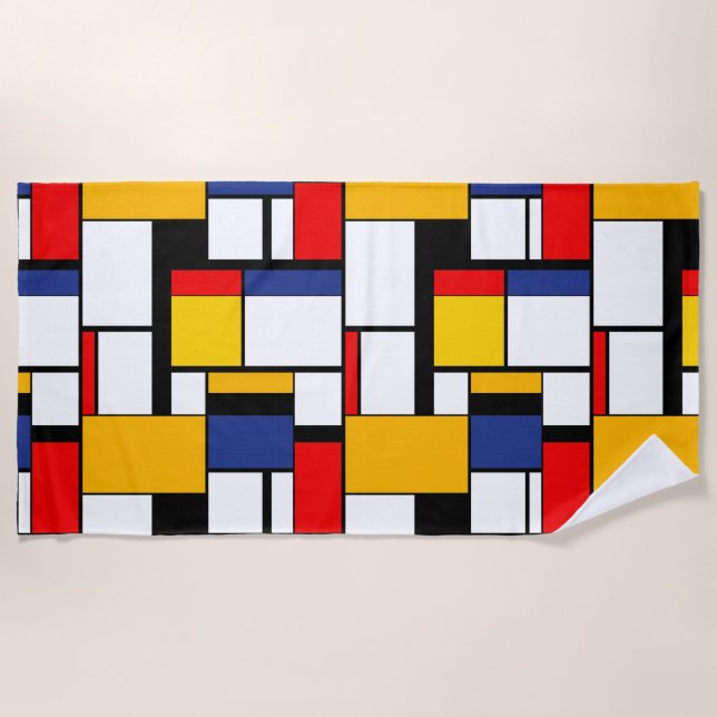 Mondrian Geometric Minimalist Comopsition Modern Beach Towel (Front)