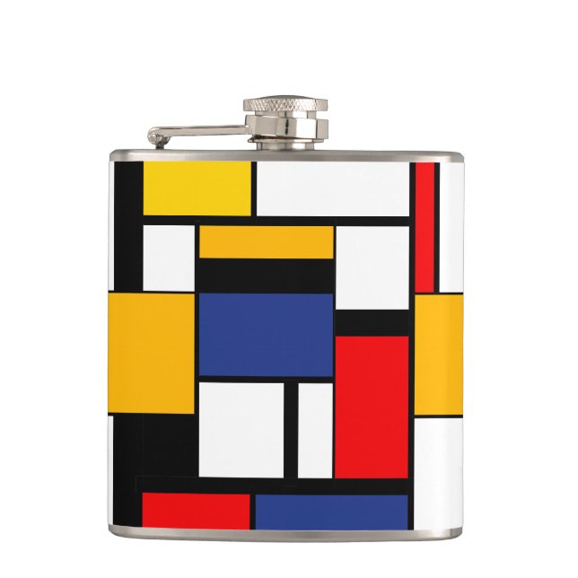 Mondrian Geometric Minimalist Comopsition Modern Hip Flask (Front)