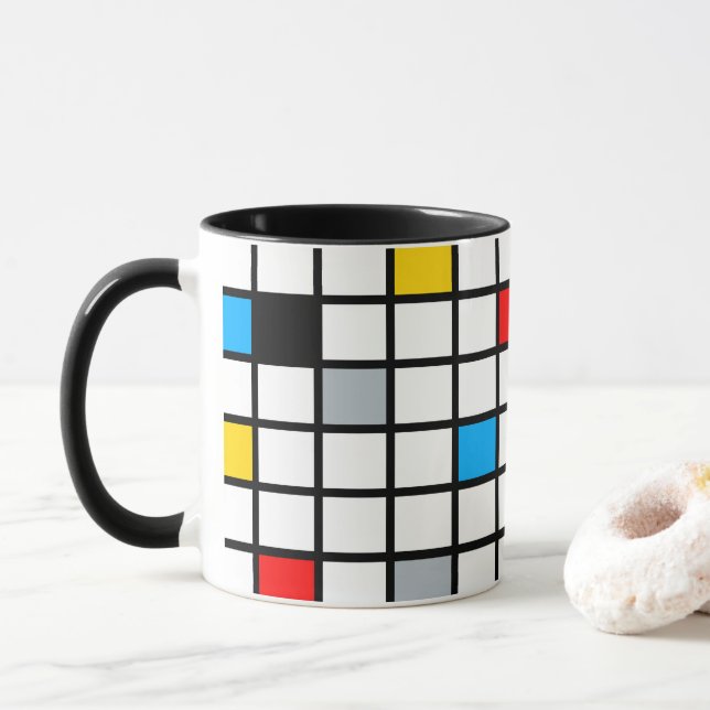 Mondrian Geometric Minimalist Comopsition Modern Mug (With Donut)