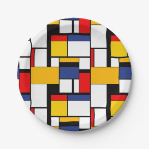 Mondrian Geometric Minimalist Comopsition Modern Paper Plate