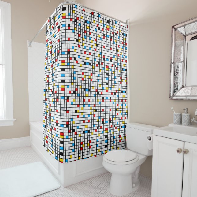 Mondrian Geometric Minimalist Comopsition Modern Shower Curtain (In Situ)