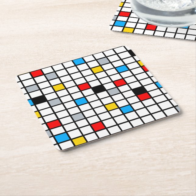 Mondrian Geometric Minimalist Comopsition Modern Square Paper Coaster (Angled)