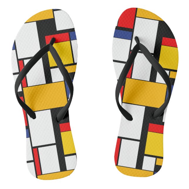 Mondrian Geometric Minimalist Comopsition Modern Thongs (Footbed)
