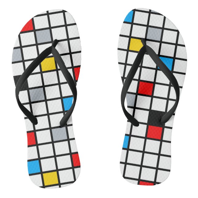 Mondrian Geometric Minimalist Comopsition Modern Thongs (Footbed)