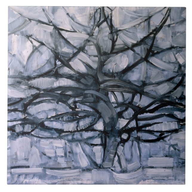 Mondrian - Grey Tree, famous painting, Ceramic Tile (Front)