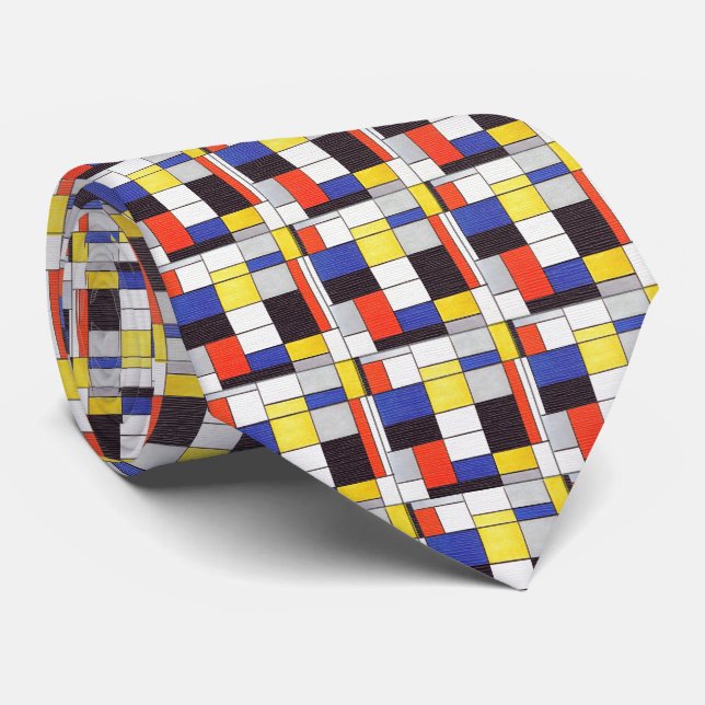 Mondrian Grid – Abstract Art Blocks Tie (Rolled)
