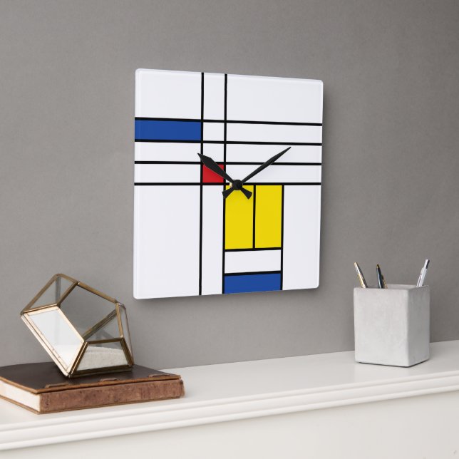 Mondrian II Minimalist De Stijl Modern Art Design Square Wall Clock (Office)