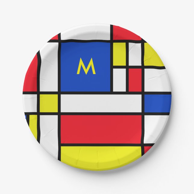 Mondrian Inspired Geometrical Design Abstract Art Paper Plate (Front)