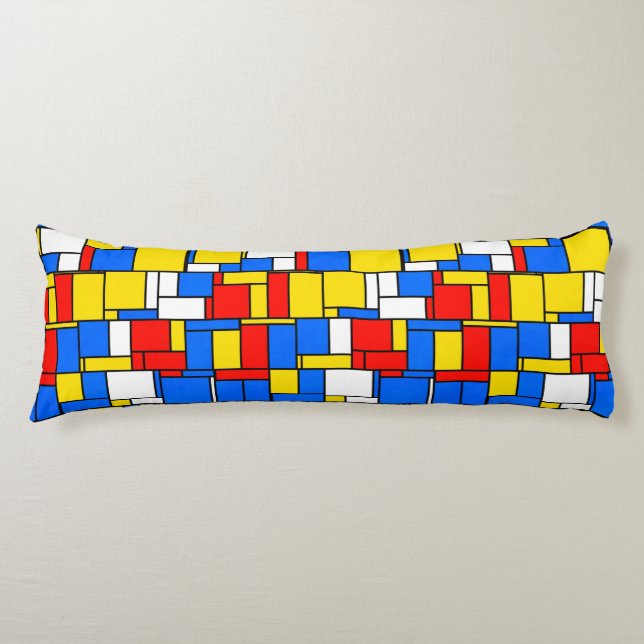 Mondrian Inspired Style Red Blue Yellow Pattern Body Cushion (Front)