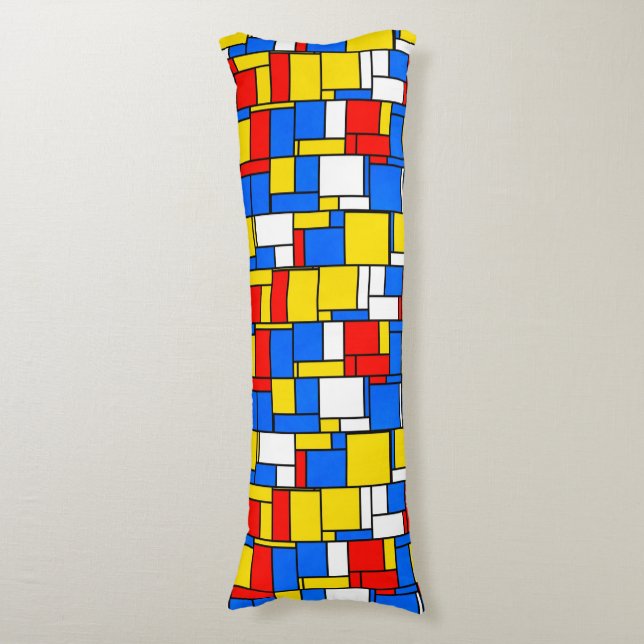 Mondrian Inspired Style Red Blue Yellow Pattern Body Cushion (Front Vertical)