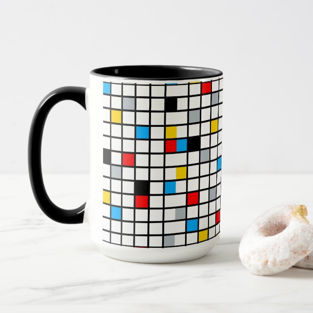 Mondrian Mania Retro  Mug (With Donut)