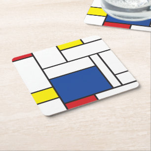 Mondrian Minimalist De Stijl Modern Art Custom Square Paper Coaster