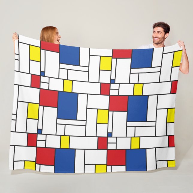 Mondrian Minimalist Geometric De Stijl Modern Art Fleece Blanket (In Situ)