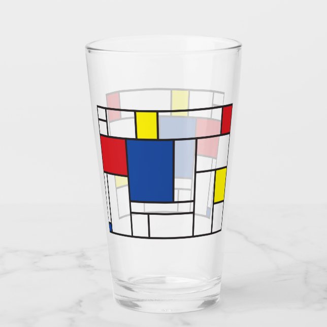 Mondrian Minimalist Geometric De Stijl Modern Art Glass (Front)