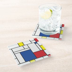 Mondrian Minimalist Geometric De Stijl Modern Art Glass Coaster