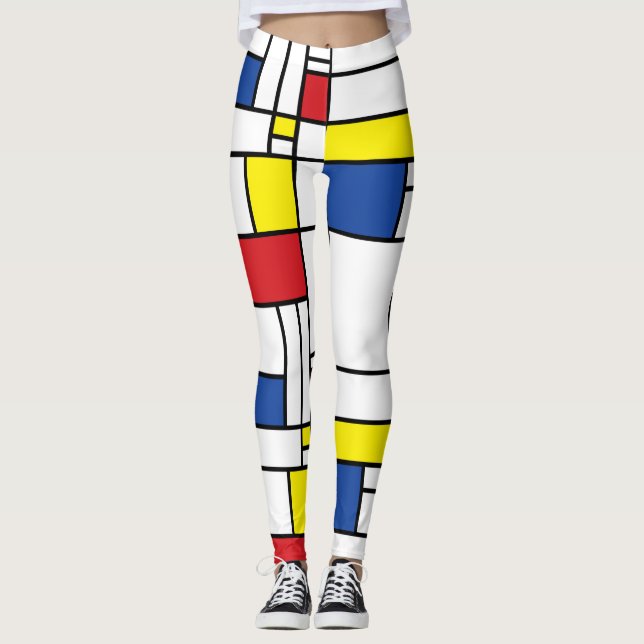 Mondrian Minimalist Geometric De Stijl Modern Art Leggings (Front)
