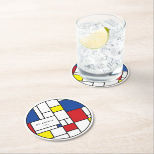 Mondrian Minimalist Geometric De Stijl Modern Art Round Paper Coaster