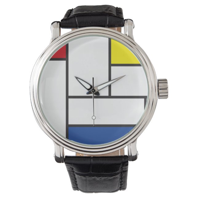 Mondrian Minimalist Geometric De Stijl Modern Art Watch (Front)