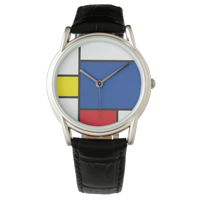 Mondrian Minimalist Geometric De Stijl Modern Art Watch (Front)