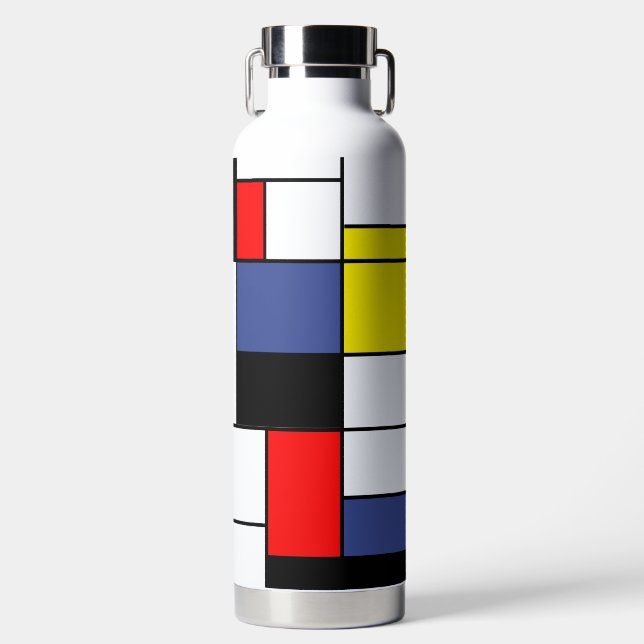 Mondrian, minimalist modern art Primary Colour Water Bottle (Front)