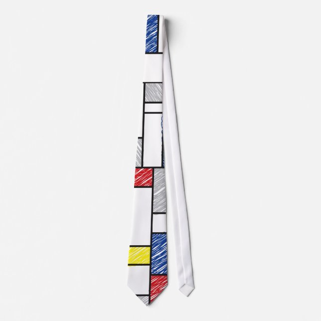 Mondrian Minimalist Scribbles De Stijl Art Tie (Front)