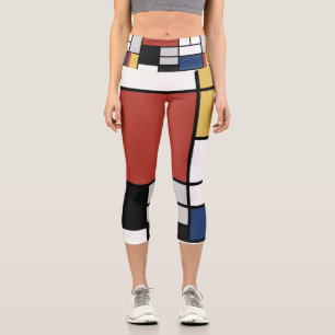 Mondrian Painting Red Plane Yellow Black Gray Blue Capri Leggings